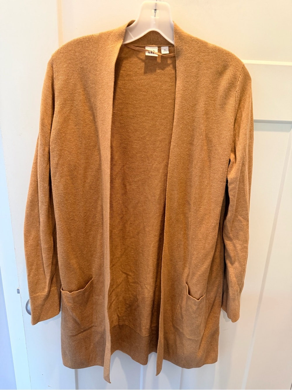 GAP Bella Open Front Cardigan Medium Oat Heather Longline Pocket Sweater